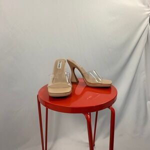 Women's Steve Madden Size 8 Nude Clear Strap Square Toe Heels